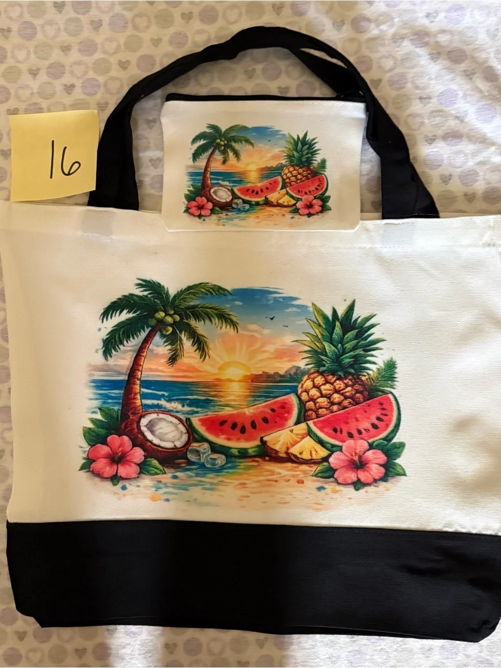 Brand New SummerTote Bag - 15x18, Colorful Beach Graphic with small makeup bag,